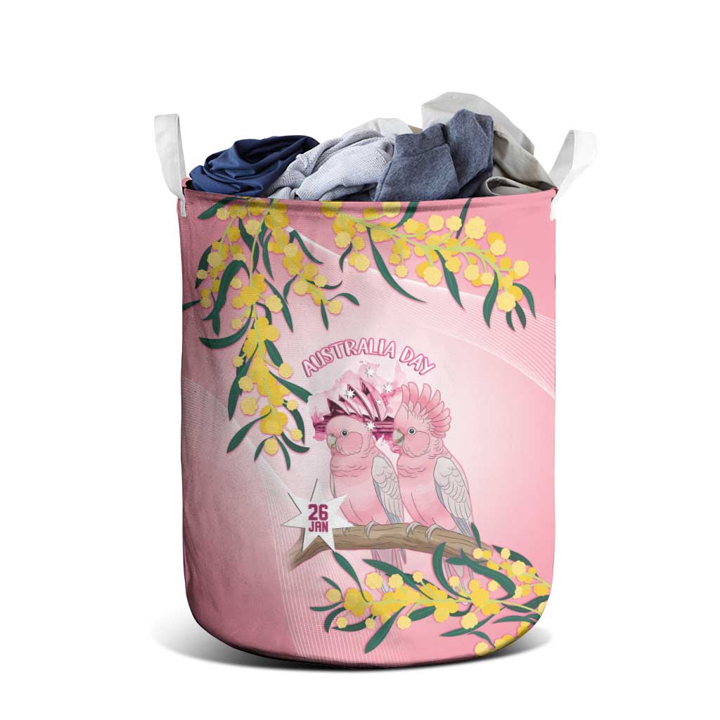 Galah Australia Day Laundry Basket 26th January Golden Wattle Pink Color - Aussie Hoodie
