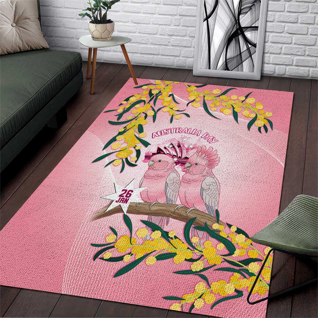 Galah Australia Day Area Rug 26th January Golden Wattle Pink Color - Aussie Hoodie