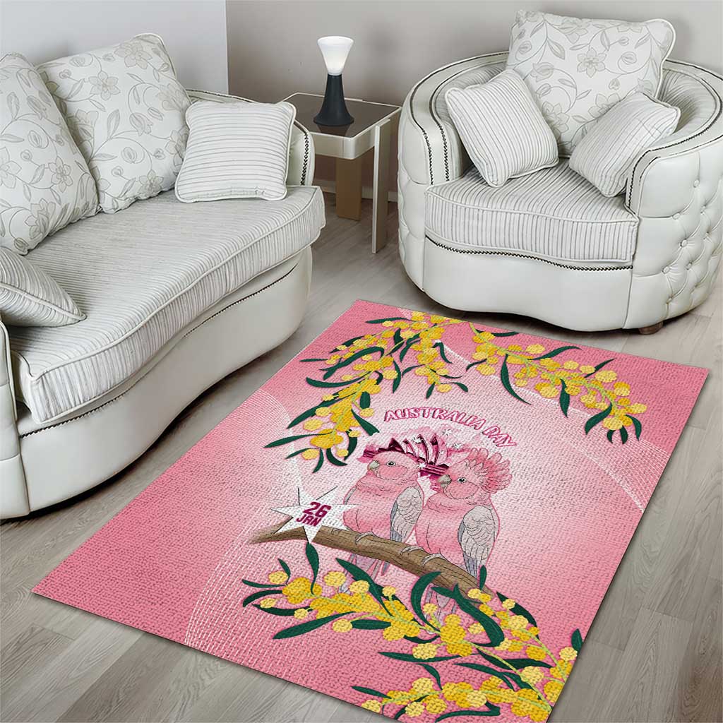 Galah Australia Day Area Rug 26th January Golden Wattle Pink Color - Aussie Hoodie
