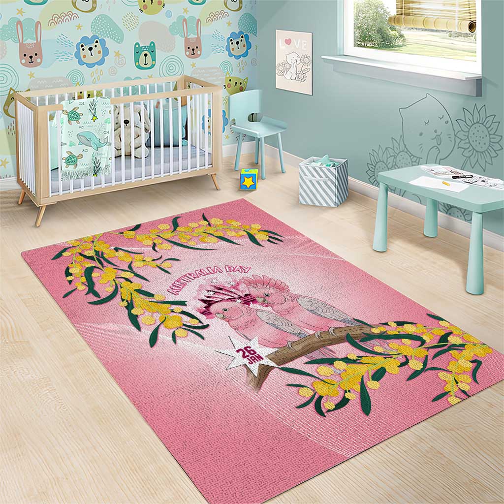 Galah Australia Day Area Rug 26th January Golden Wattle Pink Color - Aussie Hoodie
