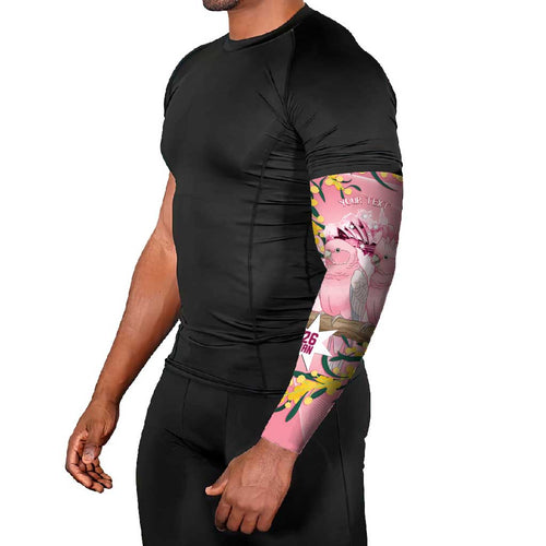Personalised Galah Australia Day Arm Sleeves 26th January Golden Wattle Pink Color - Aussie Hoodie