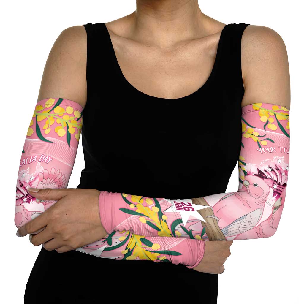 Personalised Galah Australia Day Arm Sleeves 26th January Golden Wattle Pink Color - Aussie Hoodie
