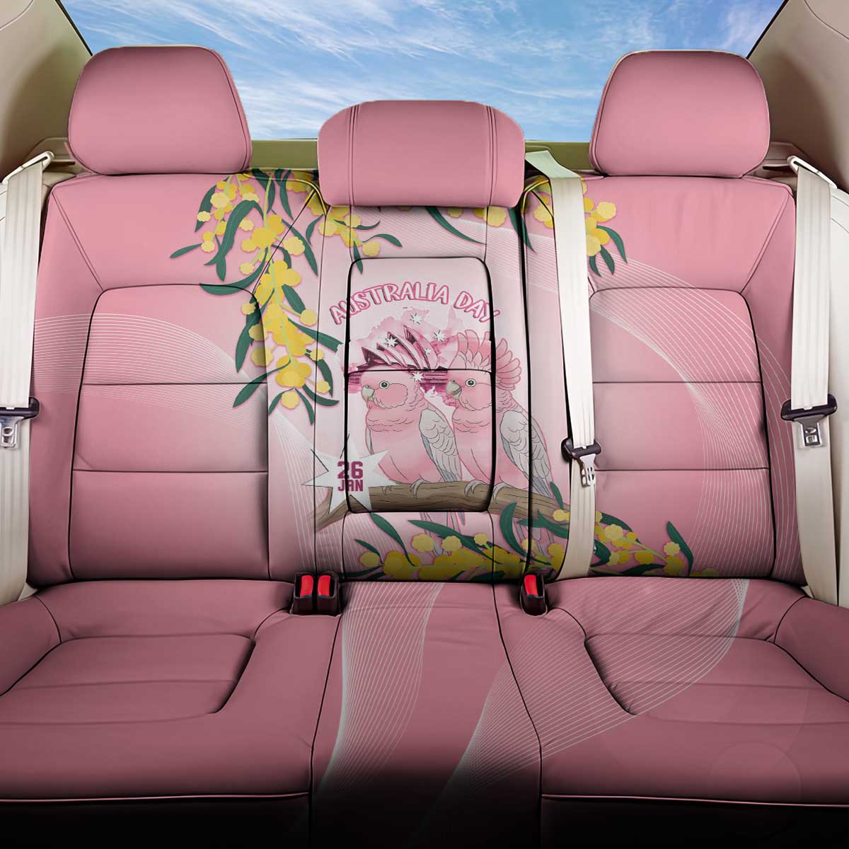 Galah Australia Day Back Car Seat Cover 26th January Golden Wattle Pink Color - Aussie Hoodie