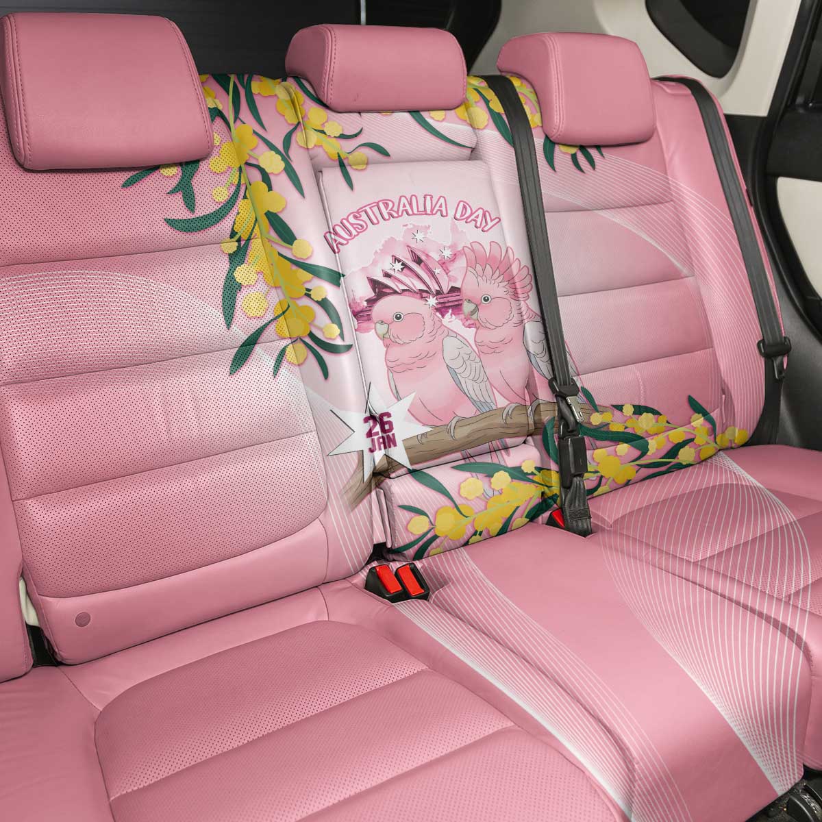 Galah Australia Day Back Car Seat Cover 26th January Golden Wattle Pink Color - Aussie Hoodie