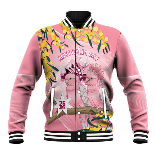 Personalised Galah Australia Day Baseball Jacket 26th January Golden Wattle Pink Color - Aussie Hoodie