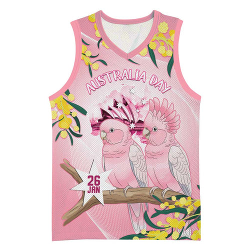 Personalised Galah Australia Day Basketball Jersey 26th January Golden Wattle Pink Color - Aussie Hoodie