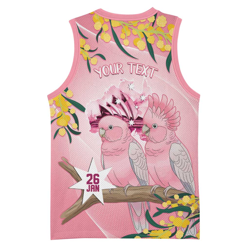 Personalised Galah Australia Day Basketball Jersey 26th January Golden Wattle Pink Color - Aussie Hoodie