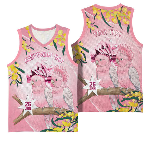 Personalised Galah Australia Day Basketball Jersey 26th January Golden Wattle Pink Color - Aussie Hoodie