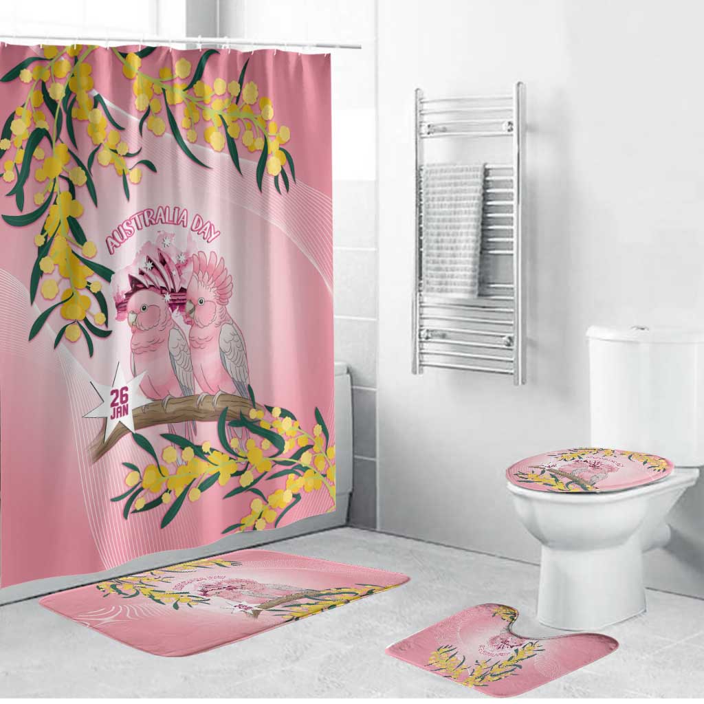 Galah Australia Day Bathroom Set 26th January Golden Wattle Pink Color - Aussie Hoodie