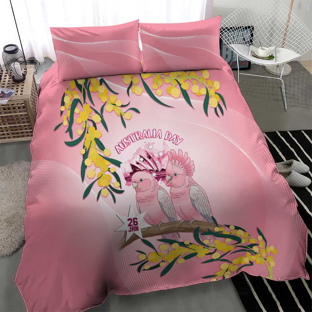 Galah Australia Day Bedding Set 26th January Golden Wattle Pink Color - Aussie Hoodie