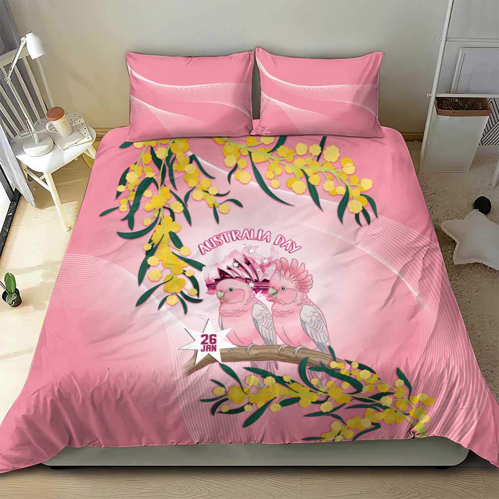 Galah Australia Day Bedding Set 26th January Golden Wattle Pink Color - Aussie Hoodie