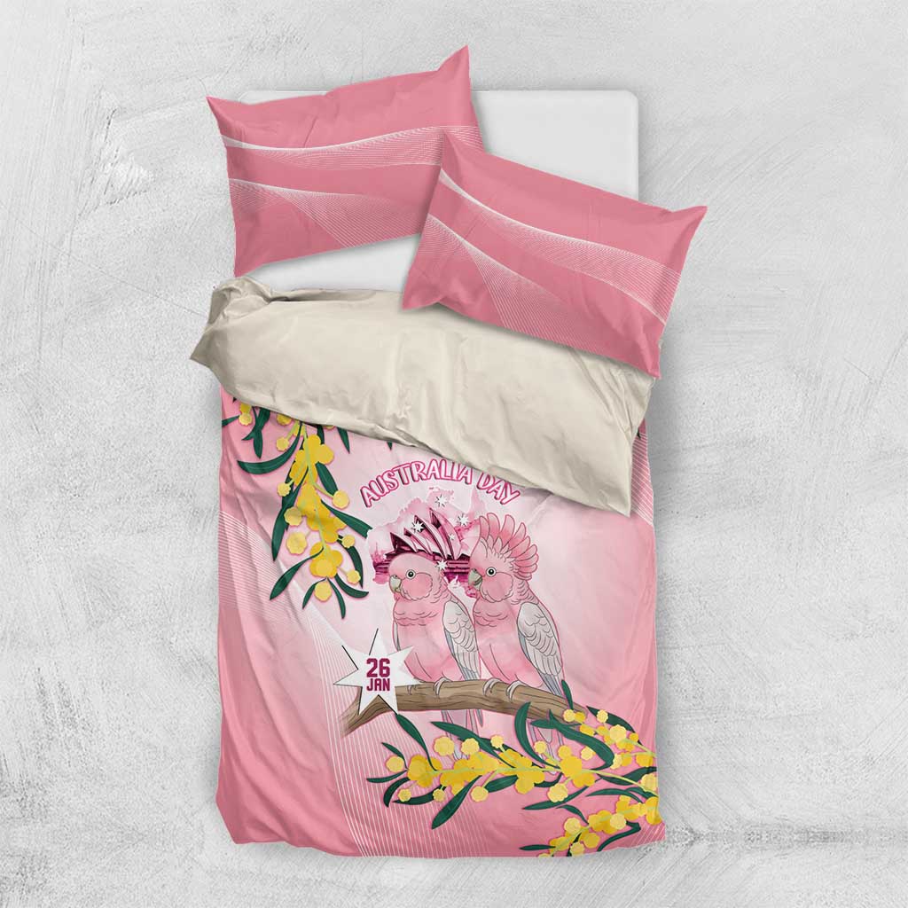 Galah Australia Day Bedding Set 26th January Golden Wattle Pink Color - Aussie Hoodie