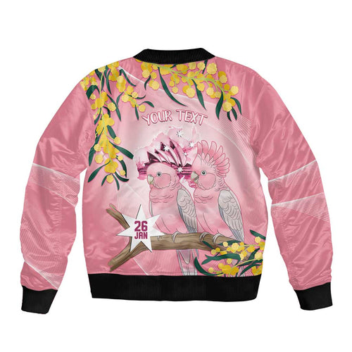Personalised Galah Australia Day Bomber Jacket 26th January Golden Wattle Pink Color - Aussie Hoodie