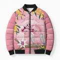Personalised Galah Australia Day Bomber Puffer Jacket 26th January Golden Wattle Pink Color - Aussie Hoodie