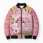 Personalised Galah Australia Day Bomber Puffer Jacket 26th January Golden Wattle Pink Color - Aussie Hoodie
