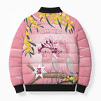 Personalised Galah Australia Day Bomber Puffer Jacket 26th January Golden Wattle Pink Color - Aussie Hoodie