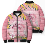 Personalised Galah Australia Day Bomber Puffer Jacket 26th January Golden Wattle Pink Color - Aussie Hoodie