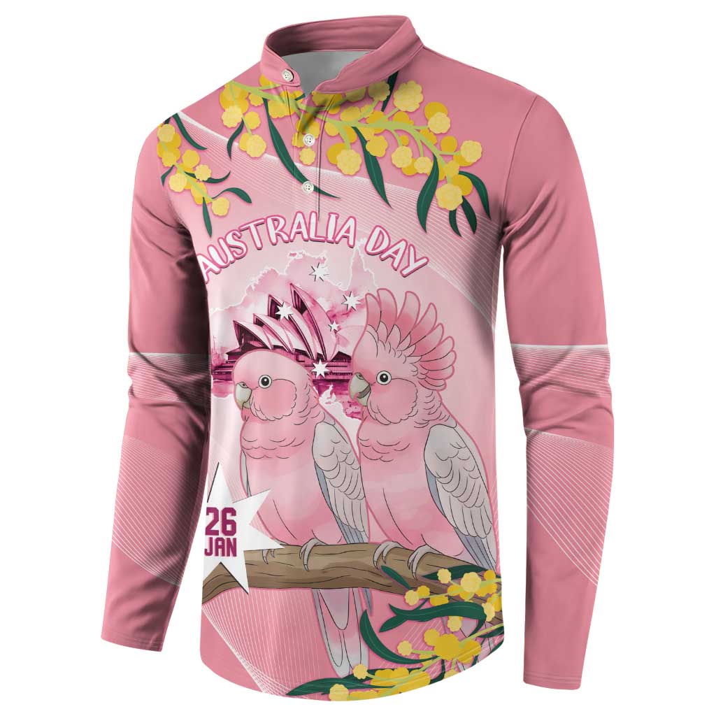 Personalised Galah Australia Day Button Sweatshirt 26th January Golden Wattle Pink Color - Aussie Hoodie