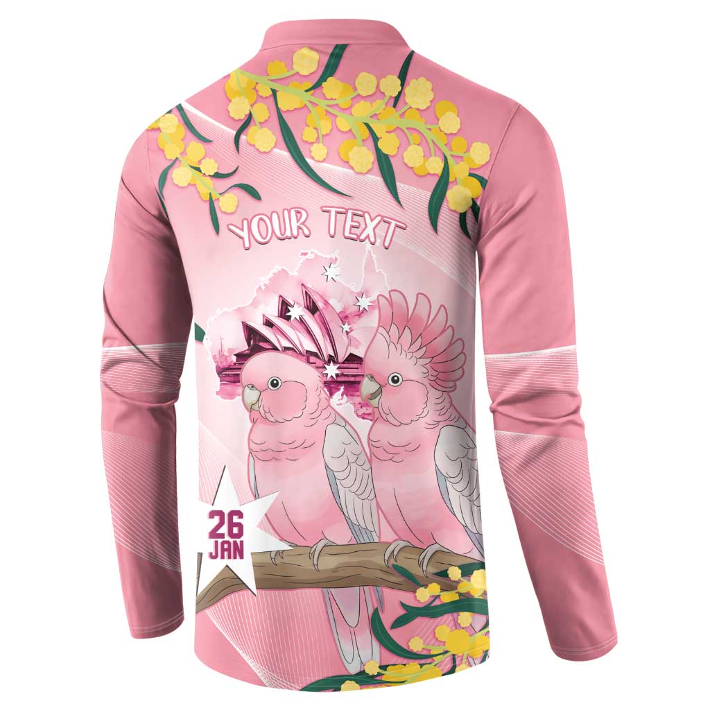 Personalised Galah Australia Day Button Sweatshirt 26th January Golden Wattle Pink Color - Aussie Hoodie