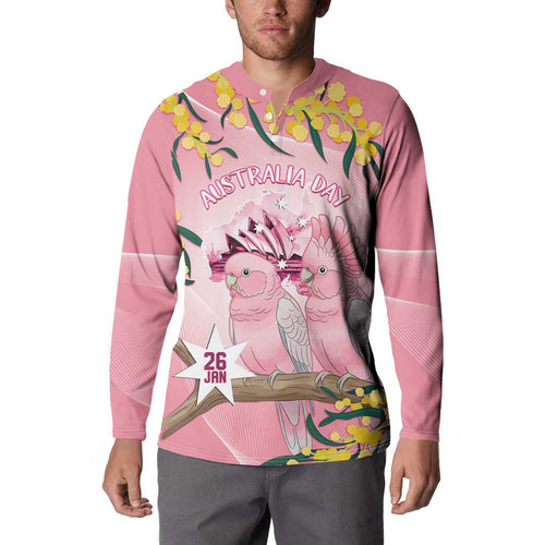 Personalised Galah Australia Day Button Sweatshirt 26th January Golden Wattle Pink Color - Aussie Hoodie