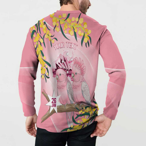 Personalised Galah Australia Day Button Sweatshirt 26th January Golden Wattle Pink Color - Aussie Hoodie