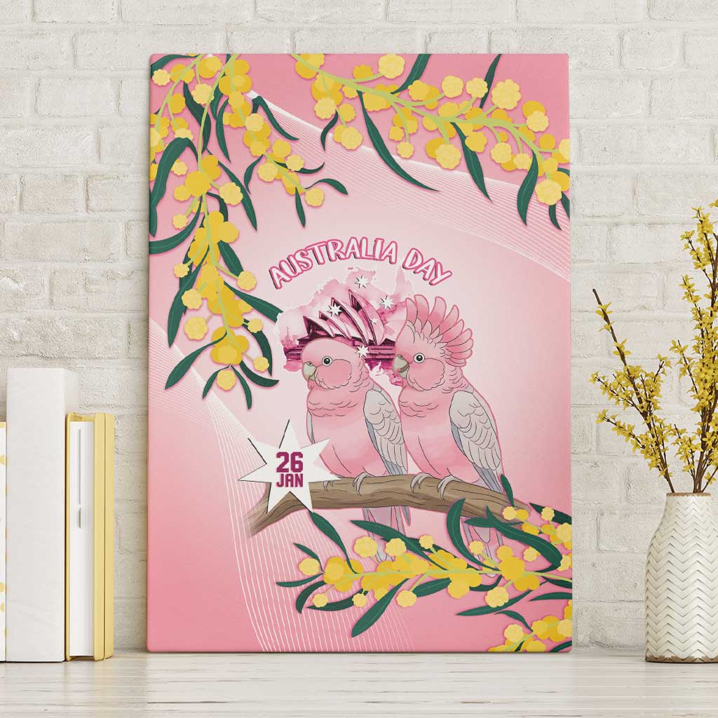 Galah Australia Day Canvas Wall Art 26th January Golden Wattle Pink Color - Aussie Hoodie