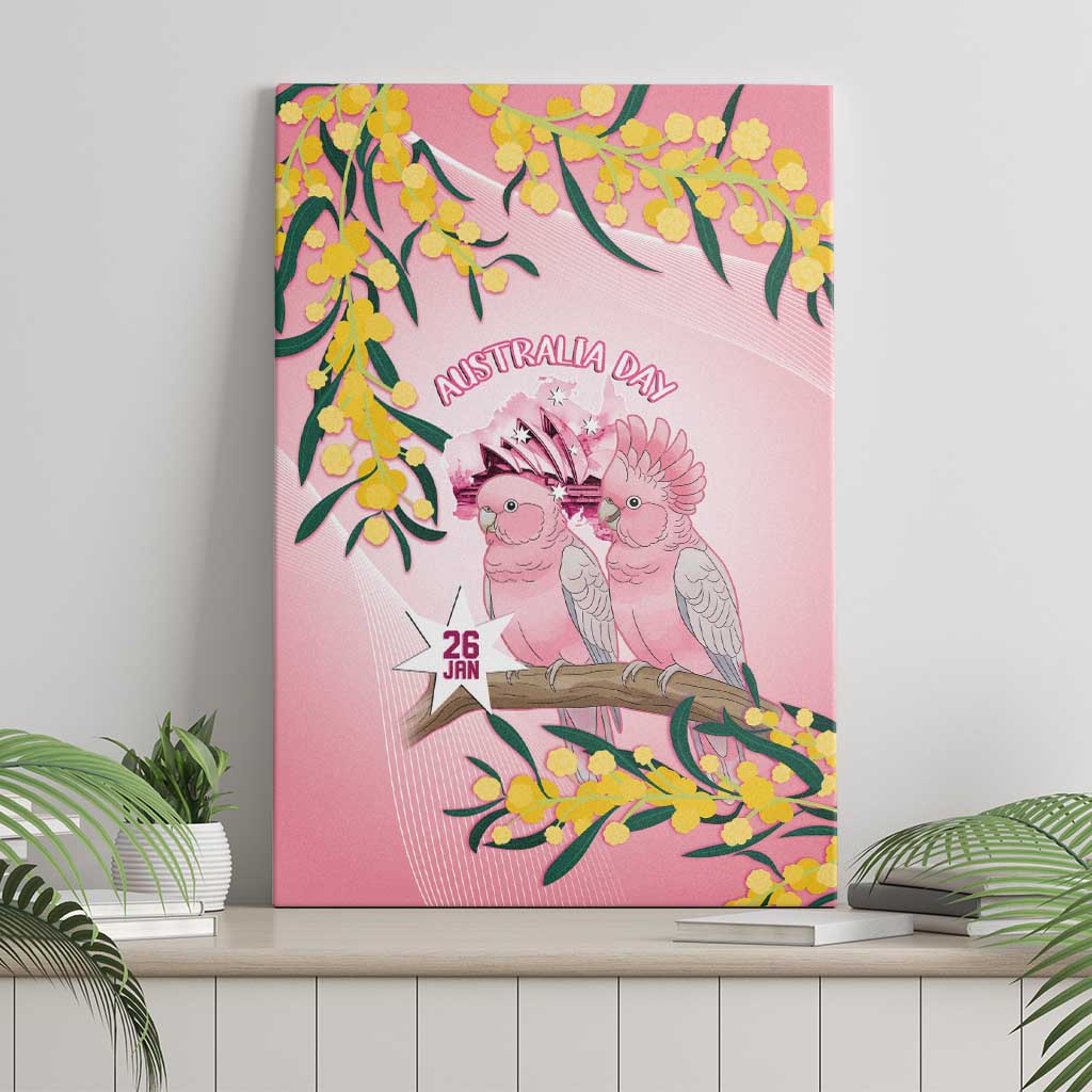 Galah Australia Day Canvas Wall Art 26th January Golden Wattle Pink Color - Aussie Hoodie