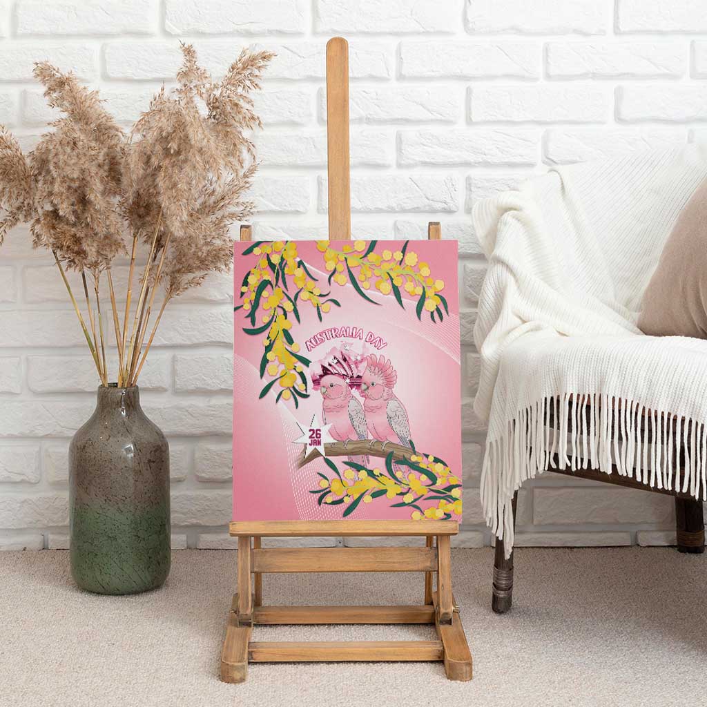 Galah Australia Day Canvas Wall Art 26th January Golden Wattle Pink Color - Aussie Hoodie