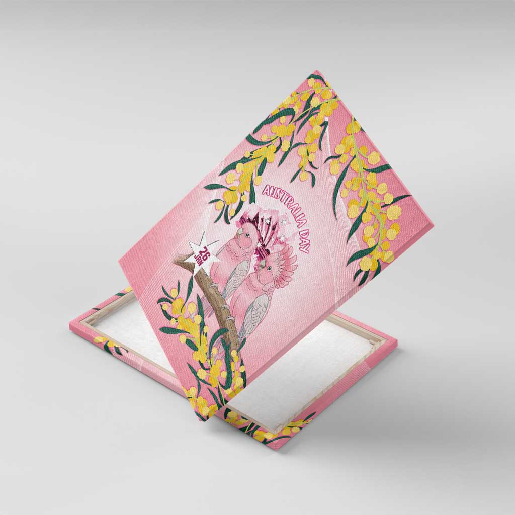 Galah Australia Day Canvas Wall Art 26th January Golden Wattle Pink Color - Aussie Hoodie