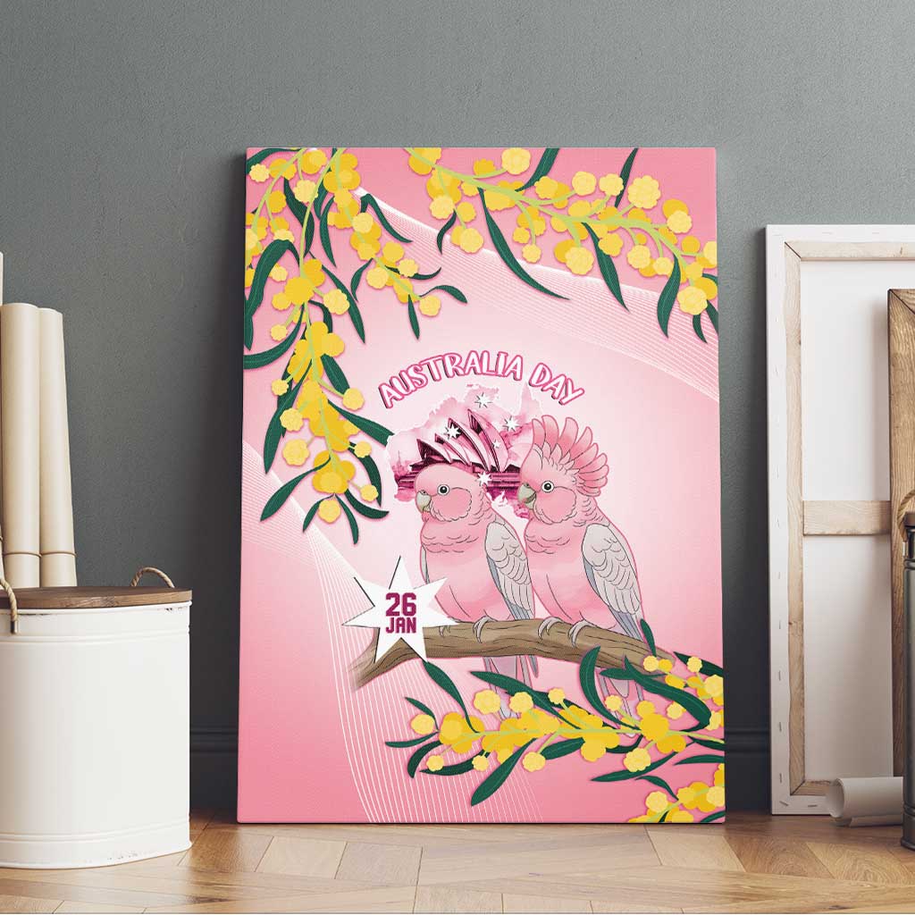 Galah Australia Day Canvas Wall Art 26th January Golden Wattle Pink Color - Aussie Hoodie