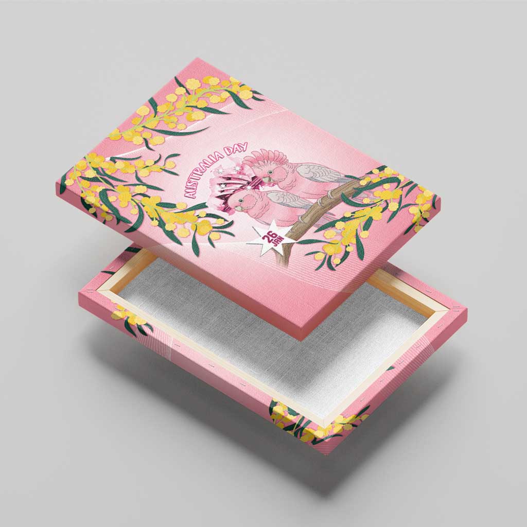 Galah Australia Day Canvas Wall Art 26th January Golden Wattle Pink Color - Aussie Hoodie