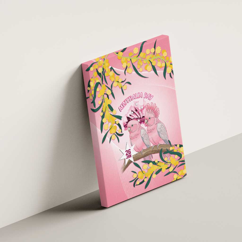 Galah Australia Day Canvas Wall Art 26th January Golden Wattle Pink Color - Aussie Hoodie