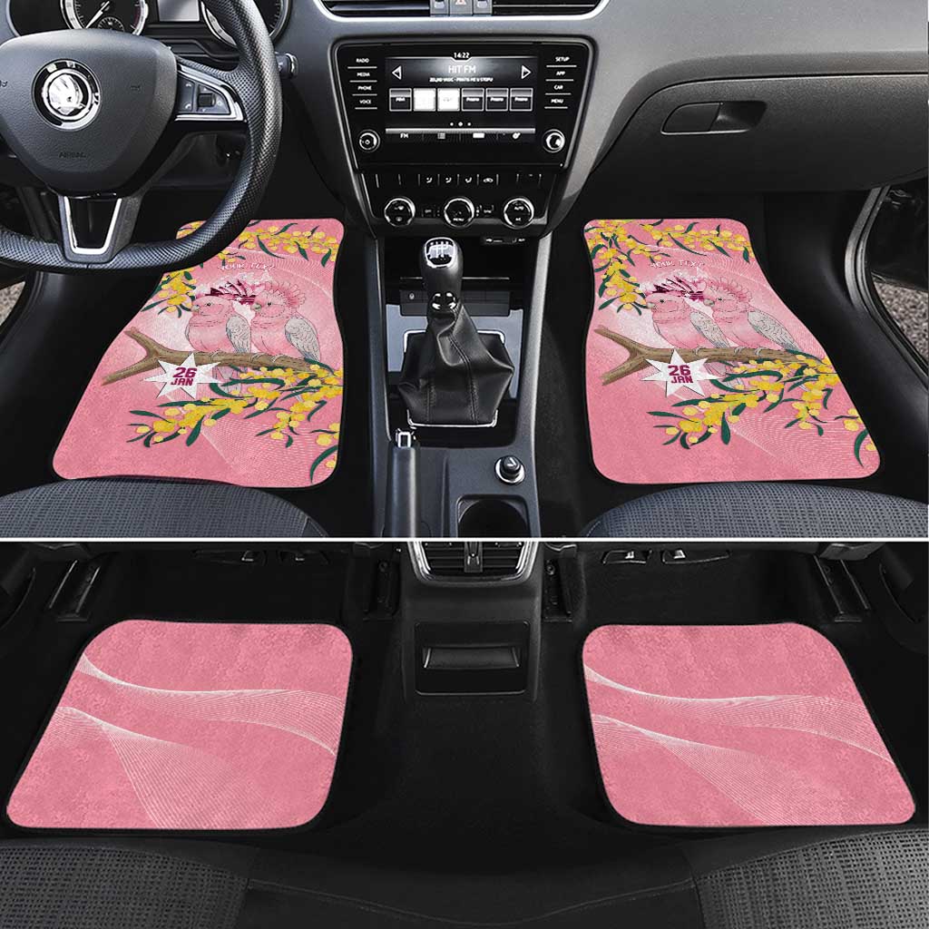 Personalised Galah Australia Day Car Mats 26th January Golden Wattle Pink Color - Aussie Hoodie