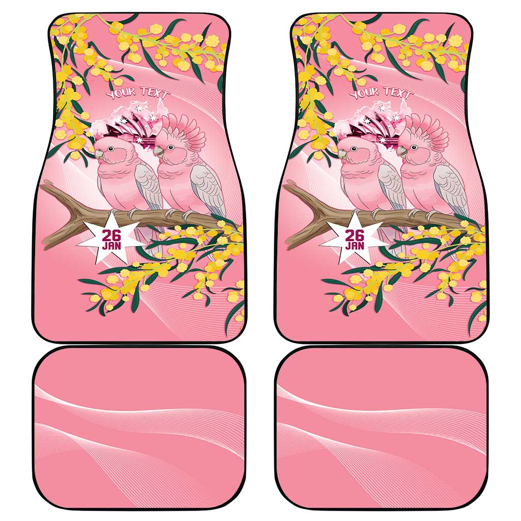 Personalised Galah Australia Day Car Mats 26th January Golden Wattle Pink Color - Aussie Hoodie