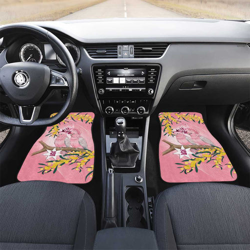 Personalised Galah Australia Day Car Mats 26th January Golden Wattle Pink Color - Aussie Hoodie