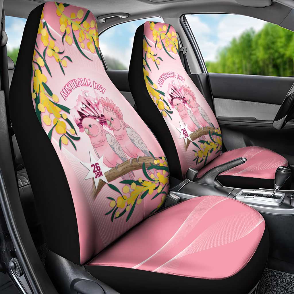 Galah Australia Day Car Seat Cover 26th January Golden Wattle Pink Color - Aussie Hoodie