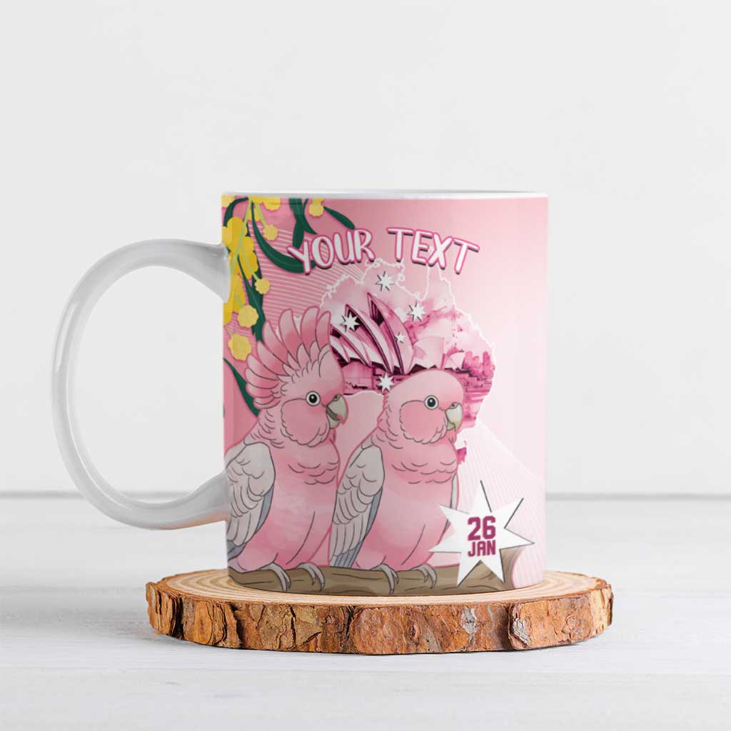 Personalised Galah Australia Day Ceramic Mug 26th January Golden Wattle Pink Color - Aussie Hoodie