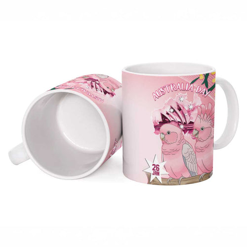 Personalised Galah Australia Day Ceramic Mug 26th January Golden Wattle Pink Color - Aussie Hoodie