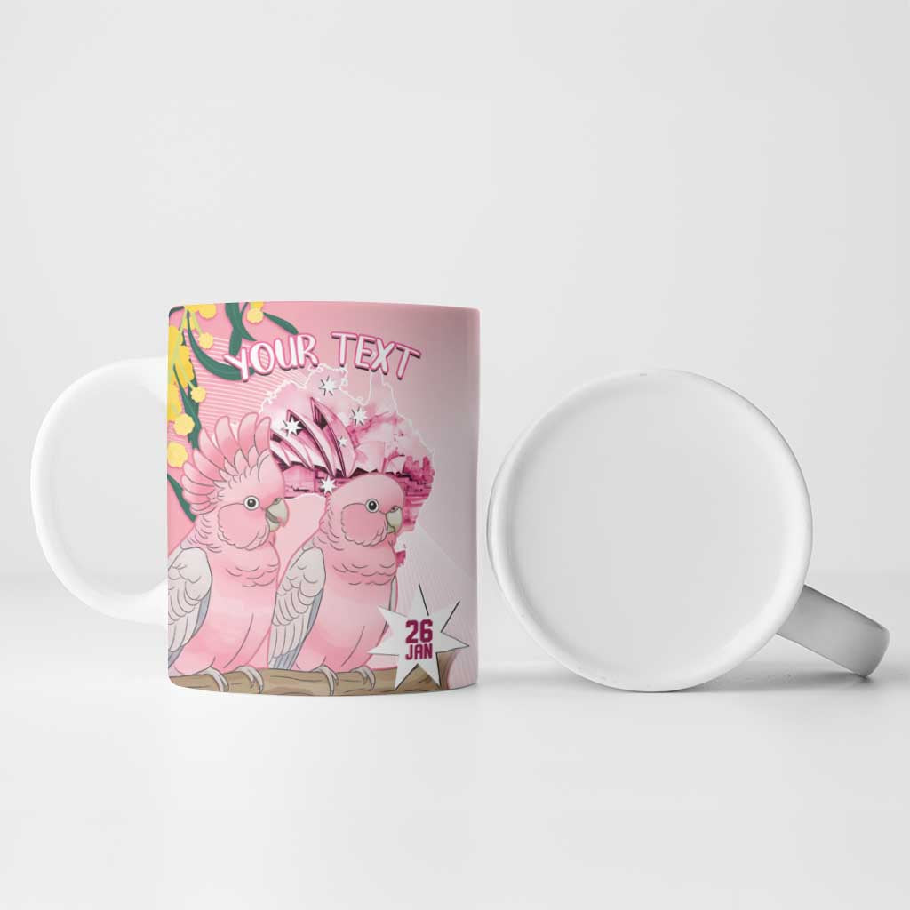 Personalised Galah Australia Day Ceramic Mug 26th January Golden Wattle Pink Color - Aussie Hoodie