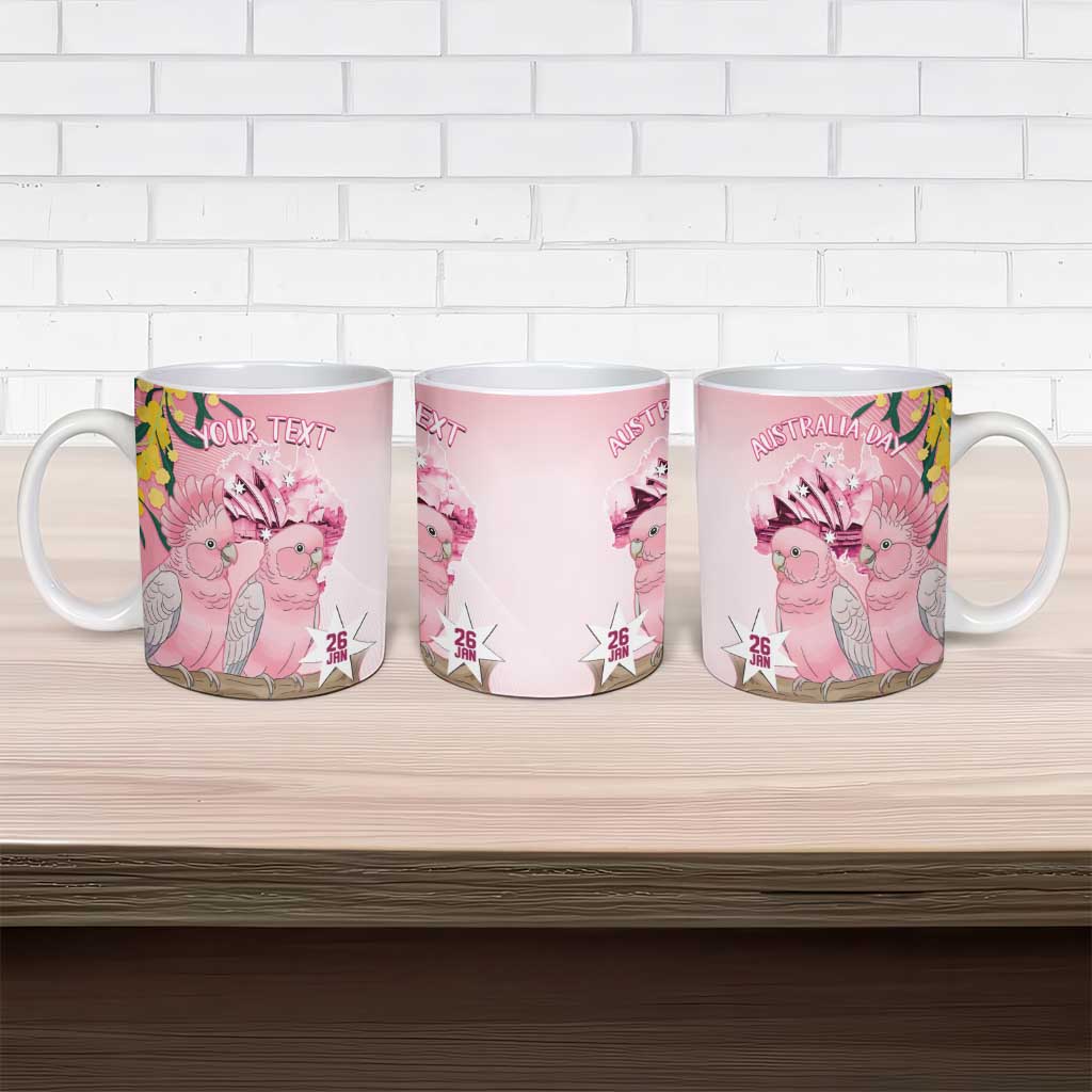 Personalised Galah Australia Day Ceramic Mug 26th January Golden Wattle Pink Color - Aussie Hoodie
