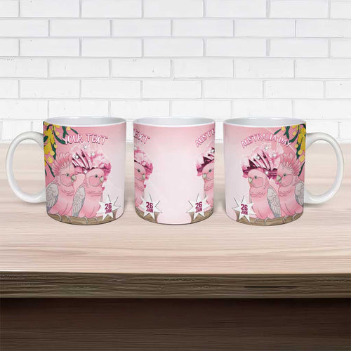 Personalised Galah Australia Day Ceramic Mug 26th January Golden Wattle Pink Color - Aussie Hoodie