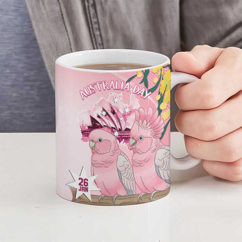 Personalised Galah Australia Day Ceramic Mug 26th January Golden Wattle Pink Color - Aussie Hoodie