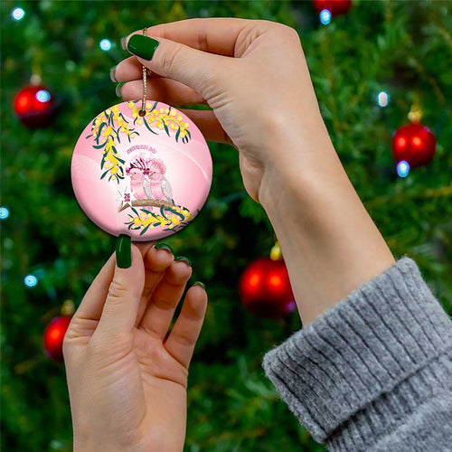 Galah Australia Day Ceramic Ornament 26th January Golden Wattle Pink Color - Aussie Hoodie