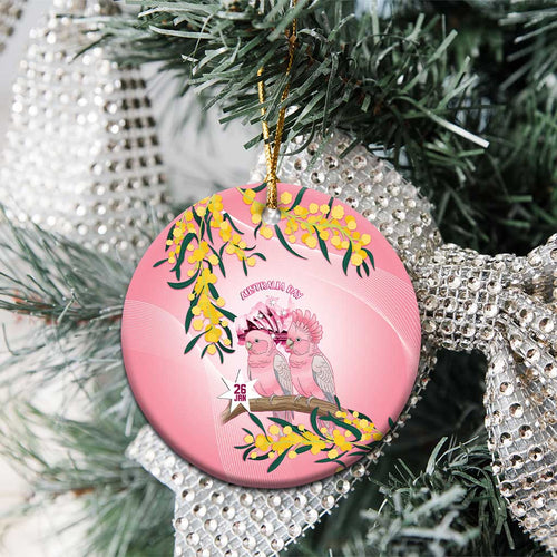 Galah Australia Day Ceramic Ornament 26th January Golden Wattle Pink Color - Aussie Hoodie