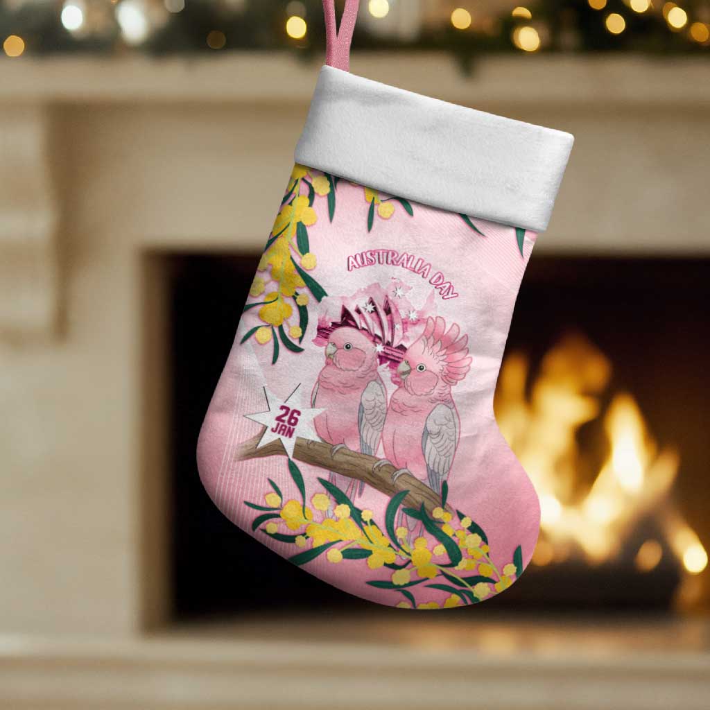 Galah Australia Day Christmas Stocking 26th January Golden Wattle Pink Color - Aussie Hoodie