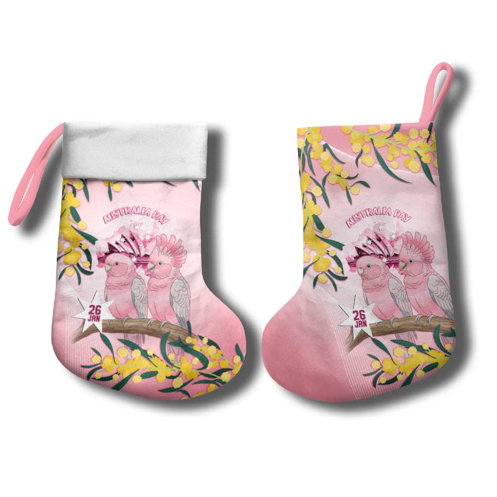 Galah Australia Day Christmas Stocking 26th January Golden Wattle Pink Color - Aussie Hoodie