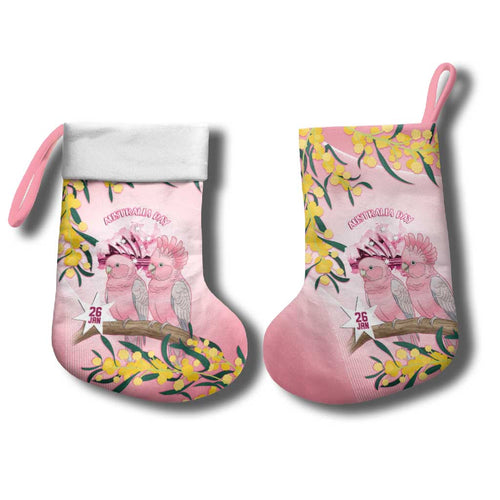 Galah Australia Day Christmas Stocking 26th January Golden Wattle Pink Color - Aussie Hoodie