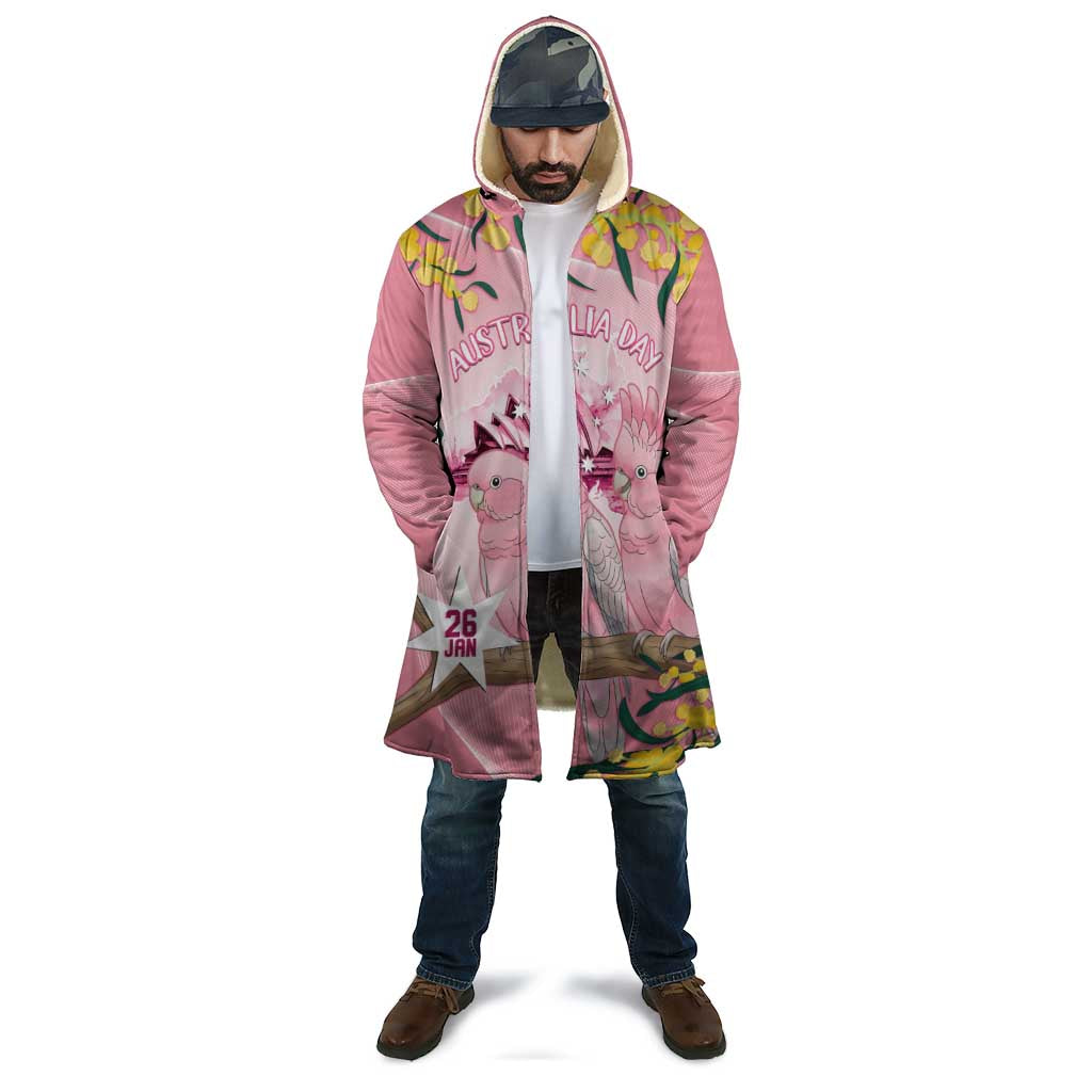 Personalised Galah Australia Day Cloak 26th January Golden Wattle Pink Color - Aussie Hoodie