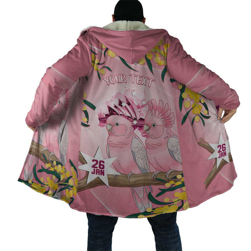 Personalised Galah Australia Day Cloak 26th January Golden Wattle Pink Color - Aussie Hoodie
