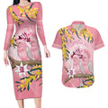 Personalised Galah Australia Day Couples Matching Long Sleeve Bodycon Dress and Hawaiian Shirt 26th January Golden Wattle Pink Color - Aussie Hoodie